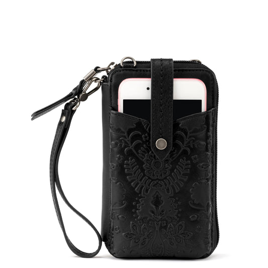 Silverlake Smartphone Wallet - Leather - Black Floral Embossed