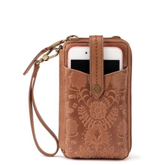 Silverlake Smartphone Wallet - Leather - Tobacco Floral Embossed