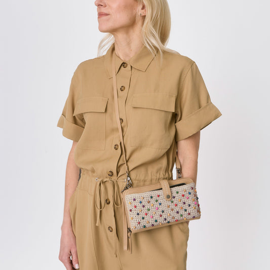 Iris Smartphone Wallet - Hand Crochet - Ecru Multi Beads