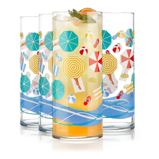 Libbey Vintage Beach Scene Cooler Glasses, 16 ounce, Set of 4