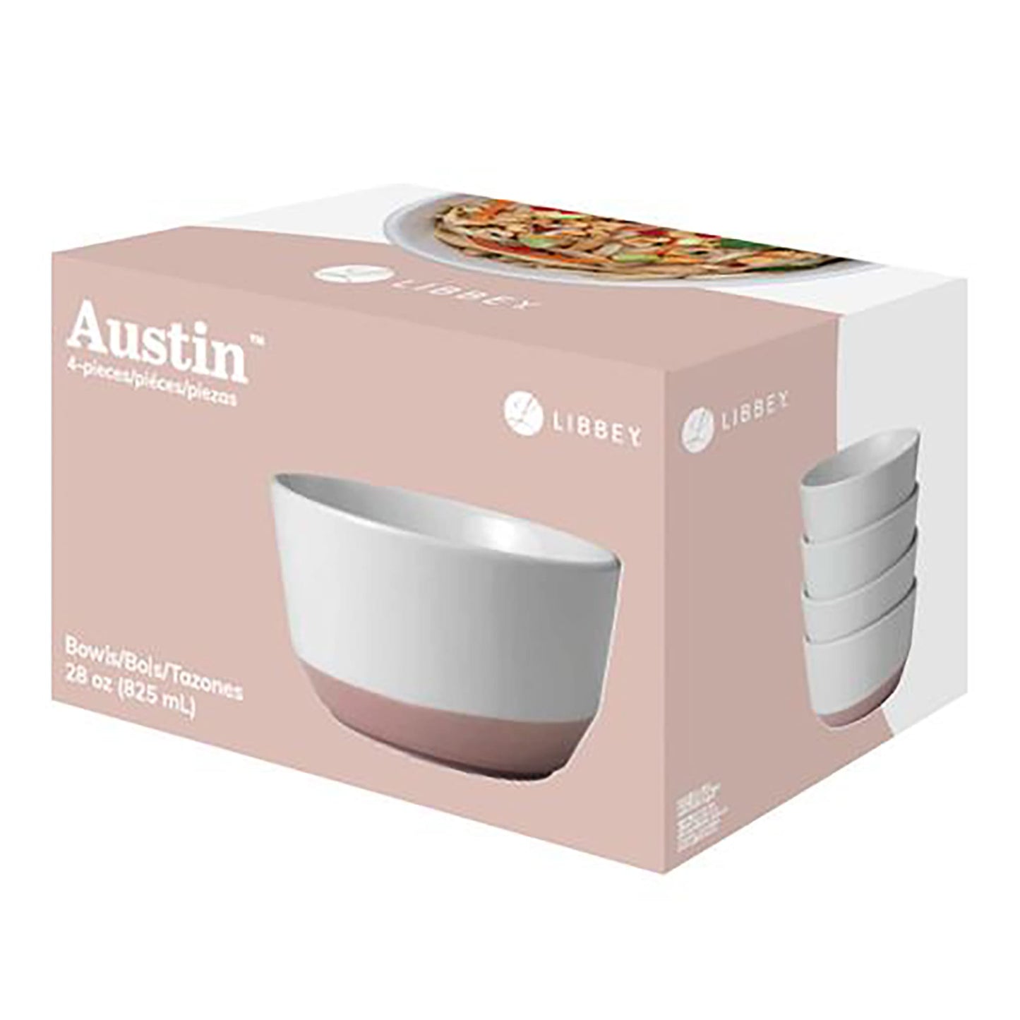 Libbey Austin 28 ounce Porcelain Soup Salad Bowl, Set of 4, White