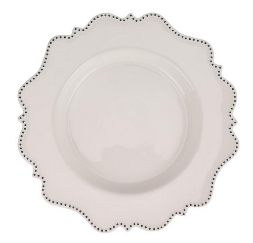 IVORY WITH Green BEADED SCALLOPED CHARGER