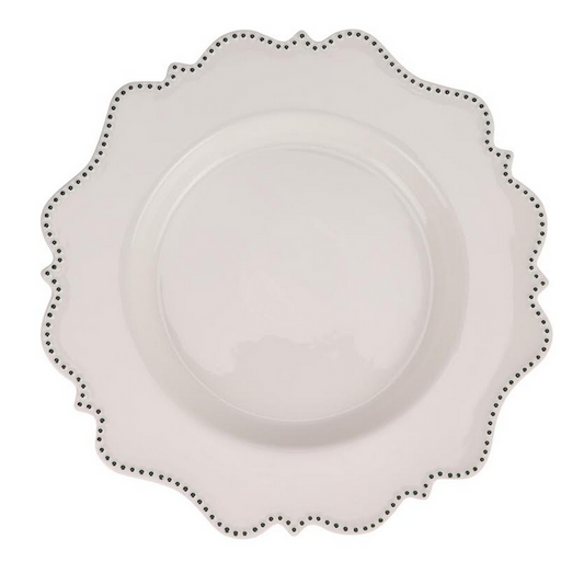 IVORY WITH Green BEADED SCALLOPED CHARGER