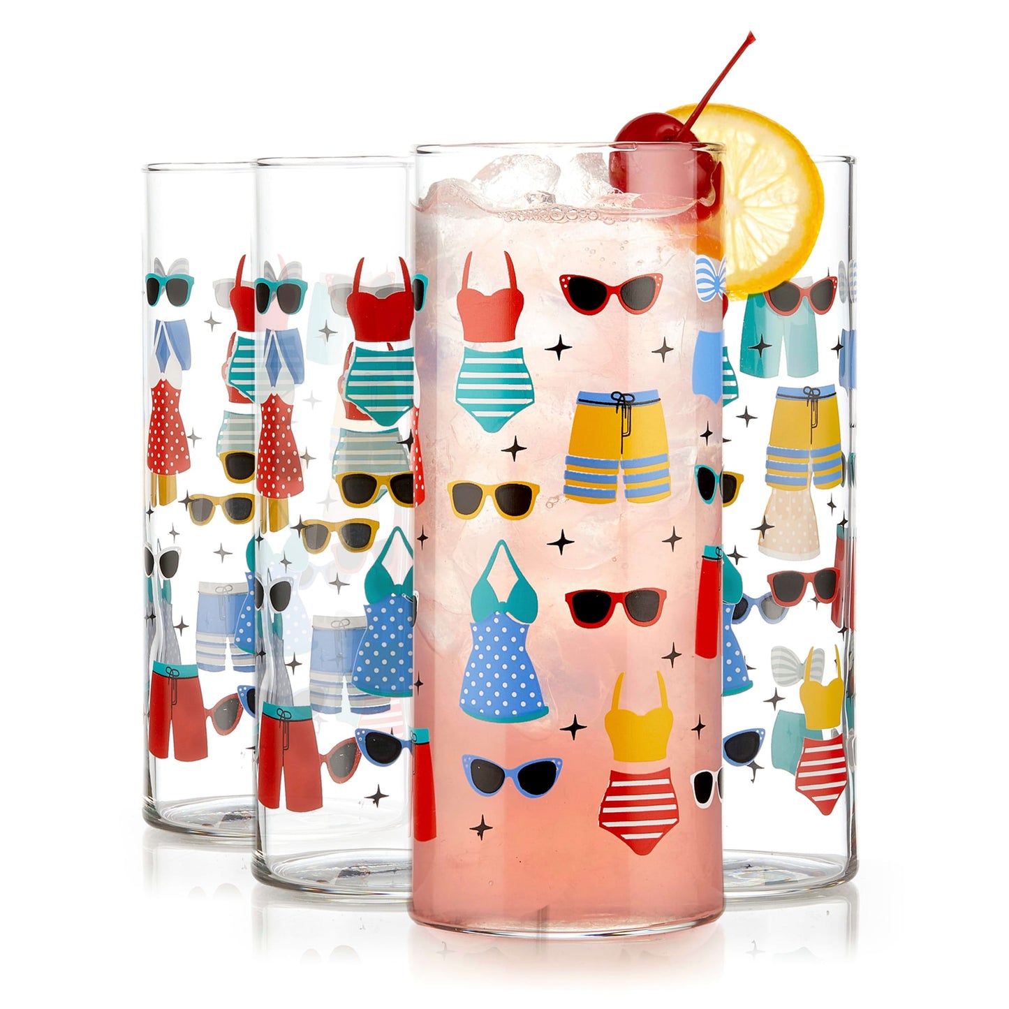 Libbey Vintage Swimsuits Cooler Glasses, 16 ounce, Set of 4