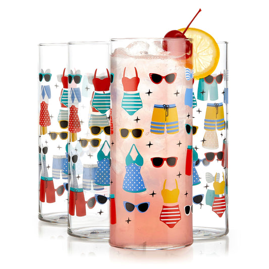 Libbey Vintage Swimsuits Cooler Glasses, 16 ounce, Set of 4