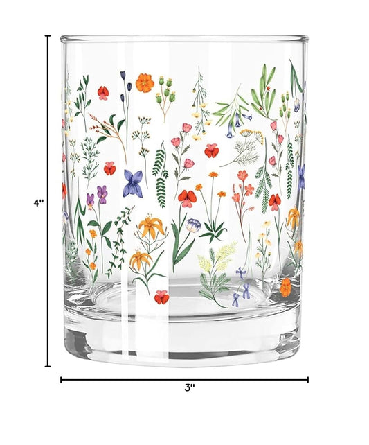 Slant Collections Wedding Cocktail Glasses Double Old Fashioned Glass, 12-Ounce, Boho Flowers