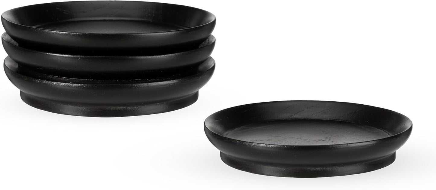 Twine Wooden Farmhouse Wine Glass Topper Appetizer Plates, Drink Cup Covers, Rustic Wine Glass Covers, Wine Accessories, Set of 4, Mahogany