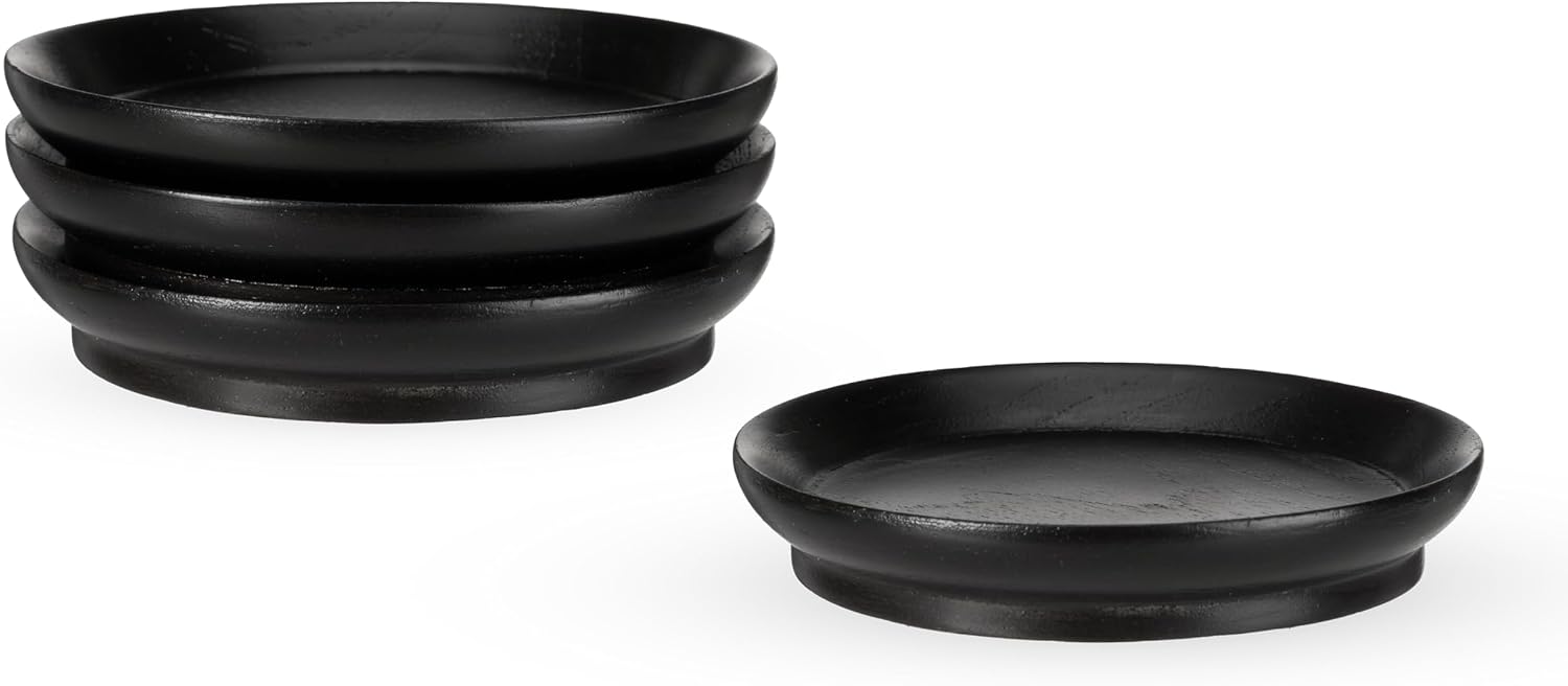 Twine Wooden Farmhouse Wine Glass Topper Appetizer Plates, Drink Cup Covers, Rustic Wine Glass Covers, Wine Accessories, Set of 4, Mahogany