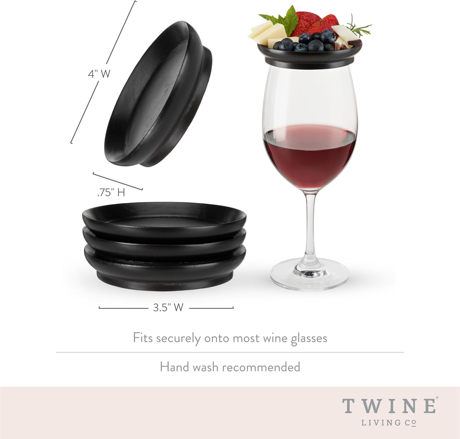 Twine Wooden Farmhouse Wine Glass Topper Appetizer Plates, Drink Cup Covers, Rustic Wine Glass Covers, Wine Accessories, Set of 4, Mahogany