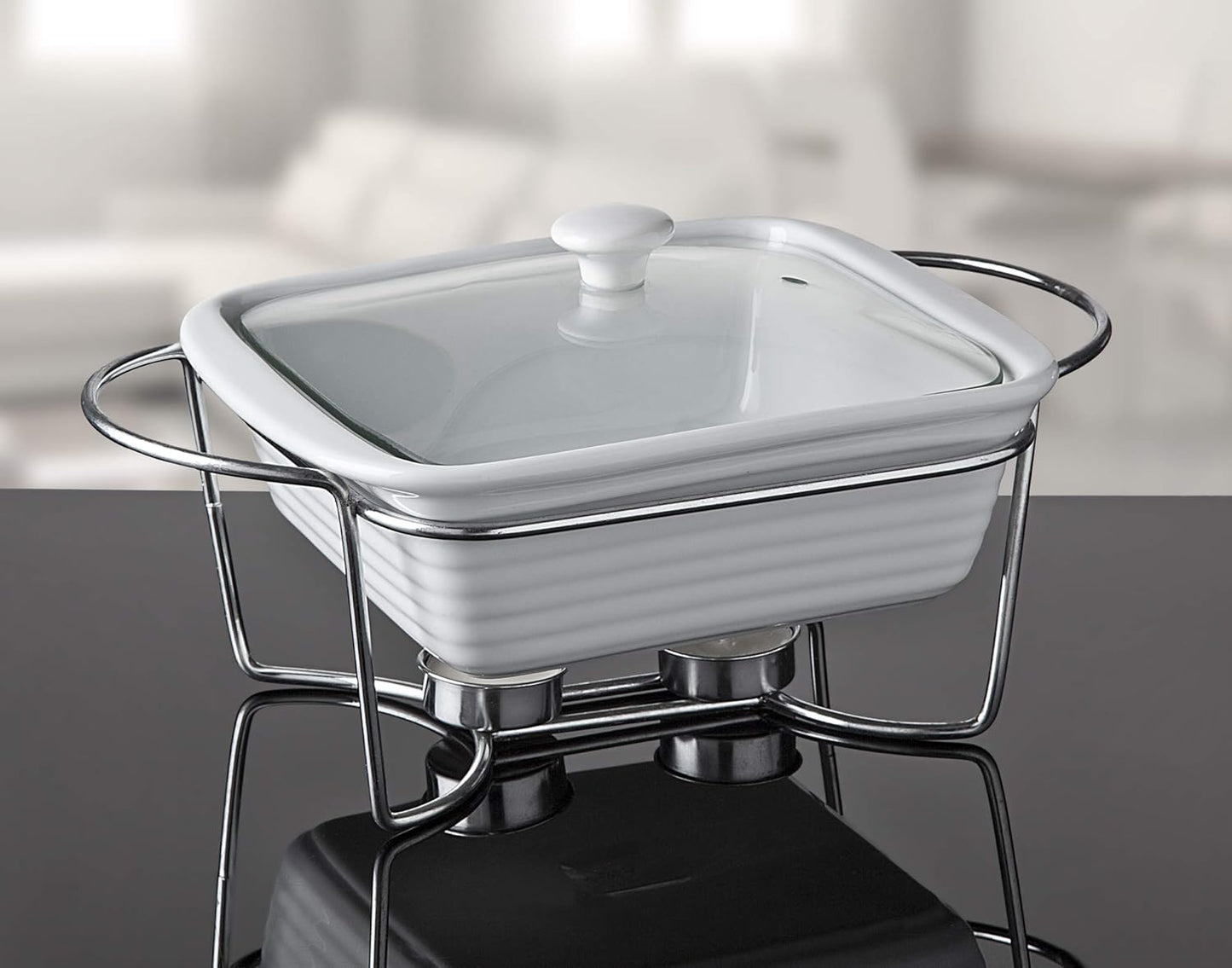 Godinger Oven to Table Square Baker, Warmer, Serving Piece with Stand - 1.2 Quart