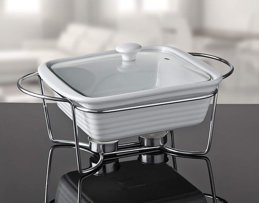 Godinger Oven to Table Square Baker, Warmer, Serving Piece with Stand - 1.2 Quart