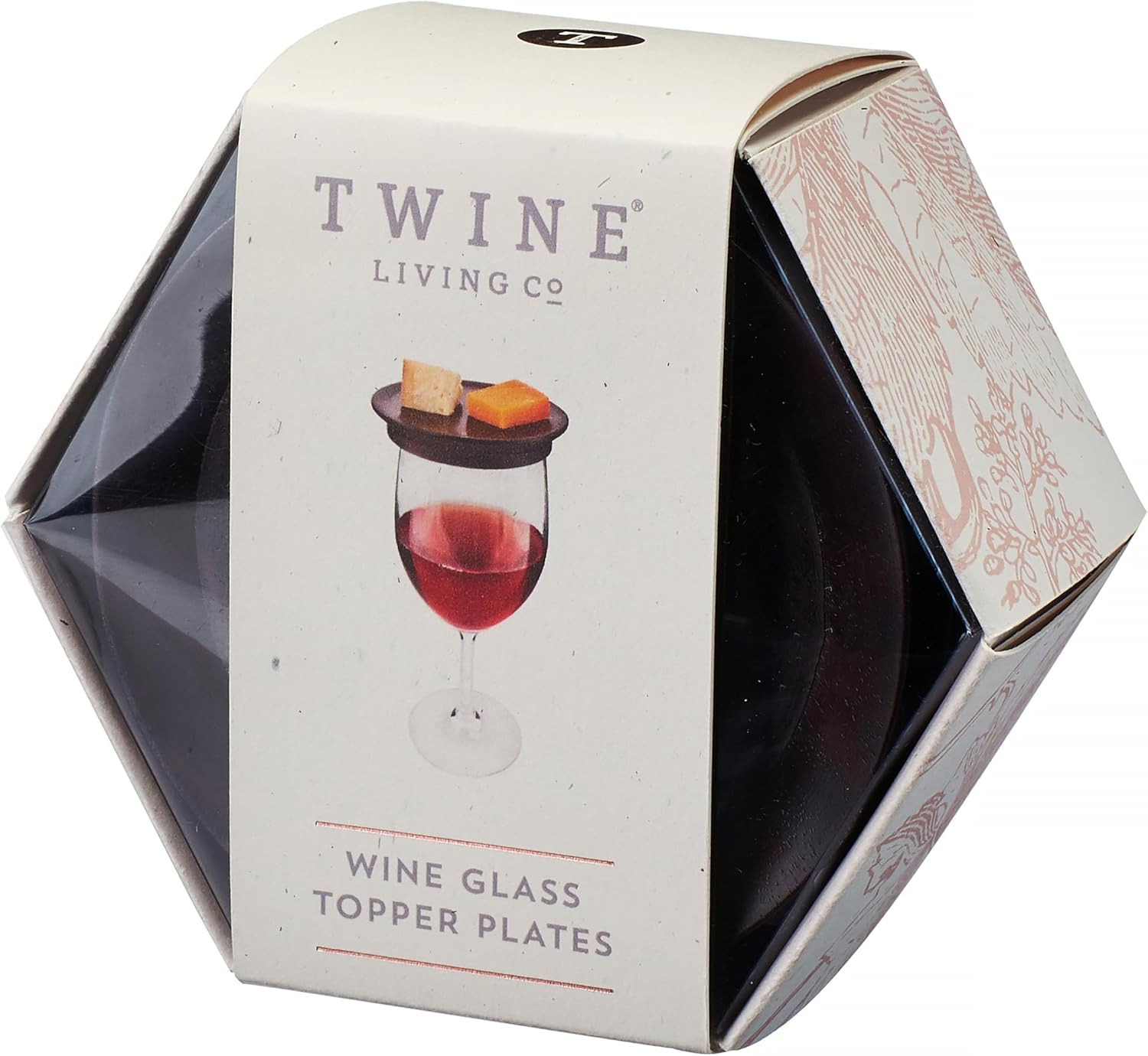 Twine Wooden Farmhouse Wine Glass Topper Appetizer Plates, Drink Cup Covers, Rustic Wine Glass Covers, Wine Accessories, Set of 4, Mahogany