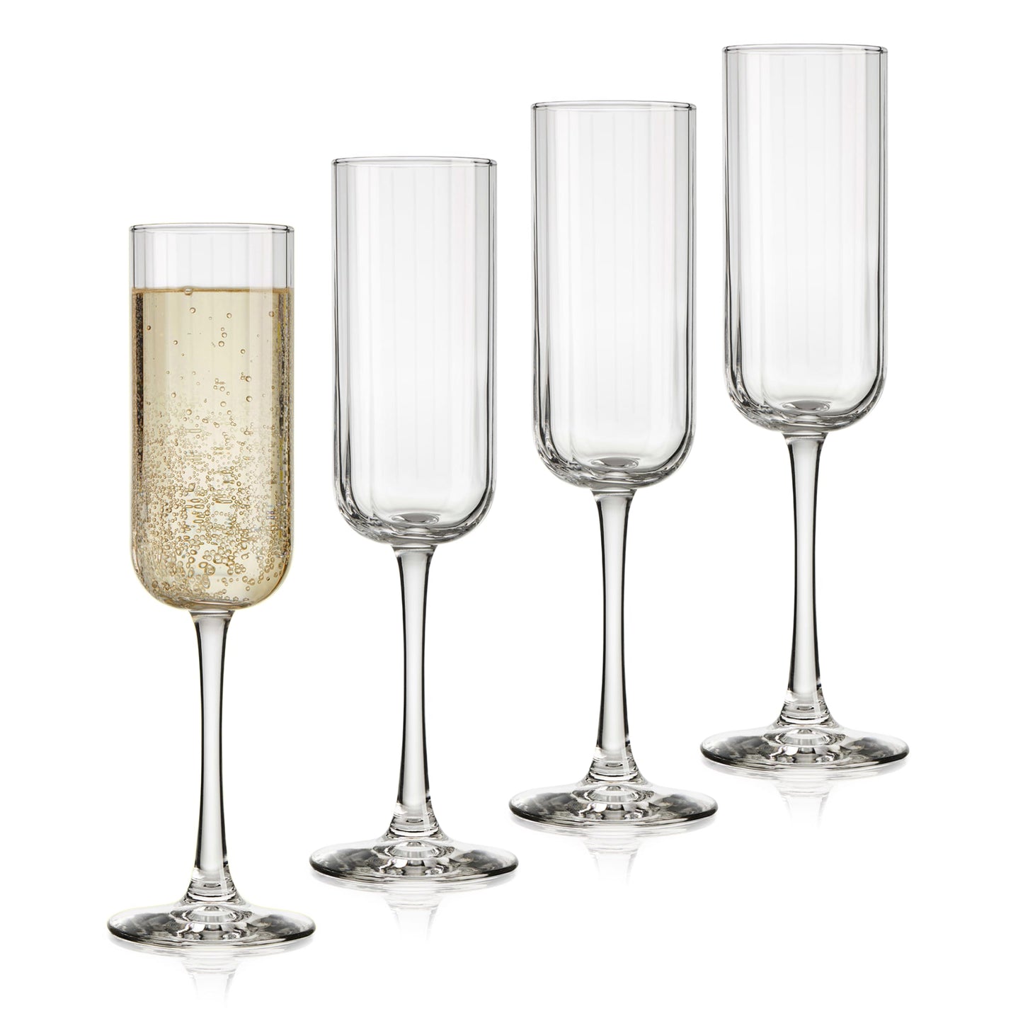 Libbey Paneled Champagne Flute Glasses, 7.5 ounce, Set of 4