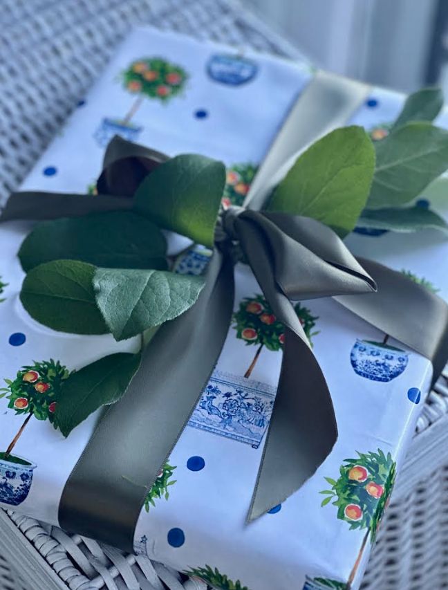 Reversible Orange Topiary & Trellis Gift Wrap