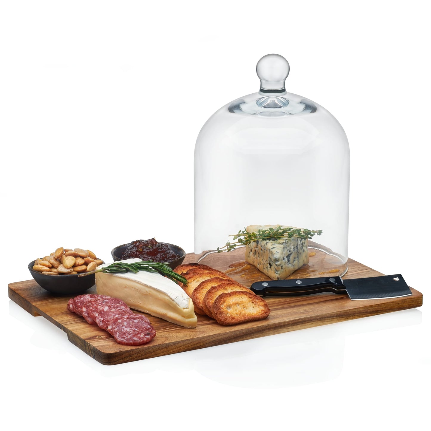 Libbey Acaciawood 4 Piece Cheese Board Serving Set with Glass Dome
