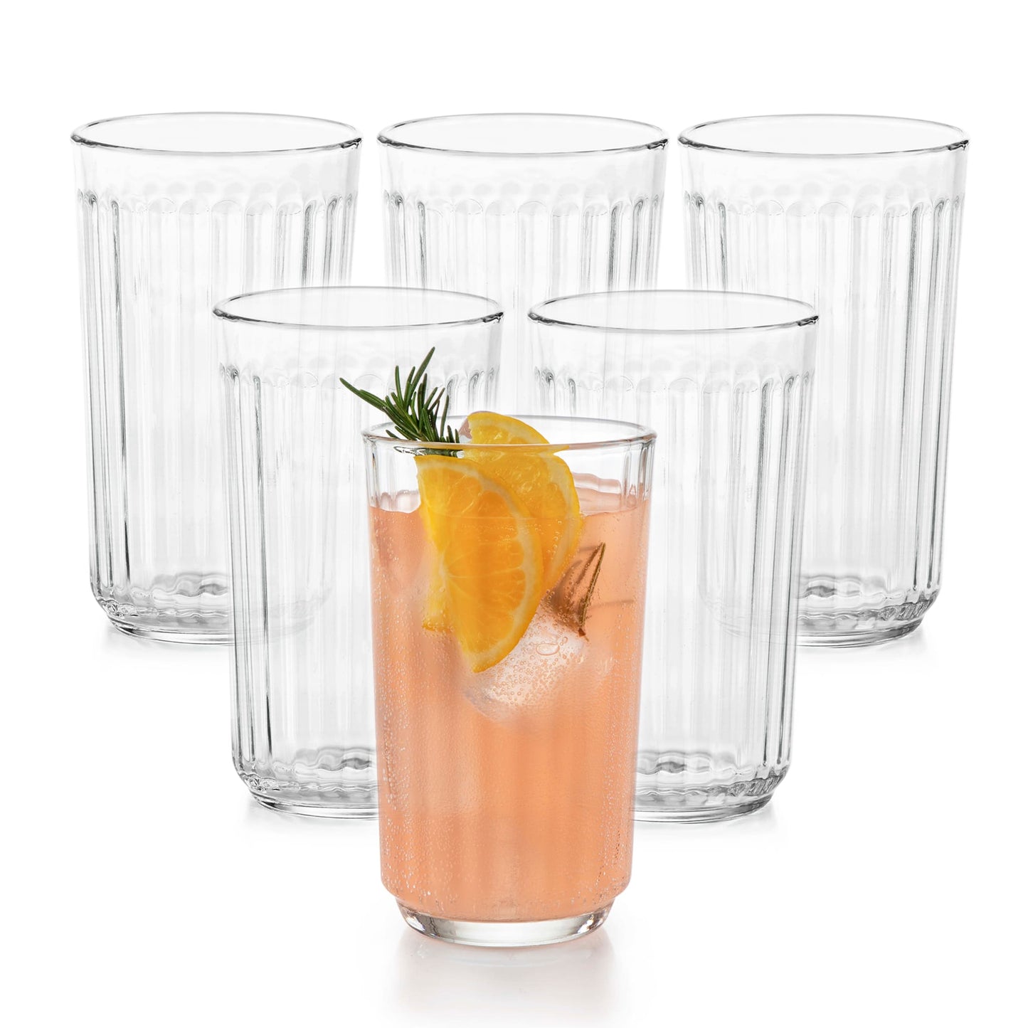 Libbey Paneled Tumbler Drinking Glasses, 17 ounce, Set of 6