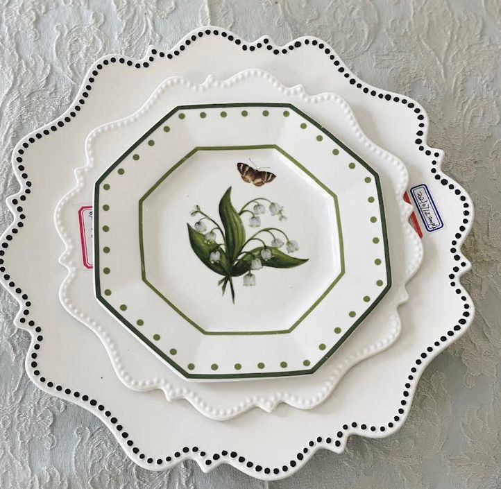 LILY OF THE VALLEY and Butterfly GREEN AND WHITE SALAD PLATE