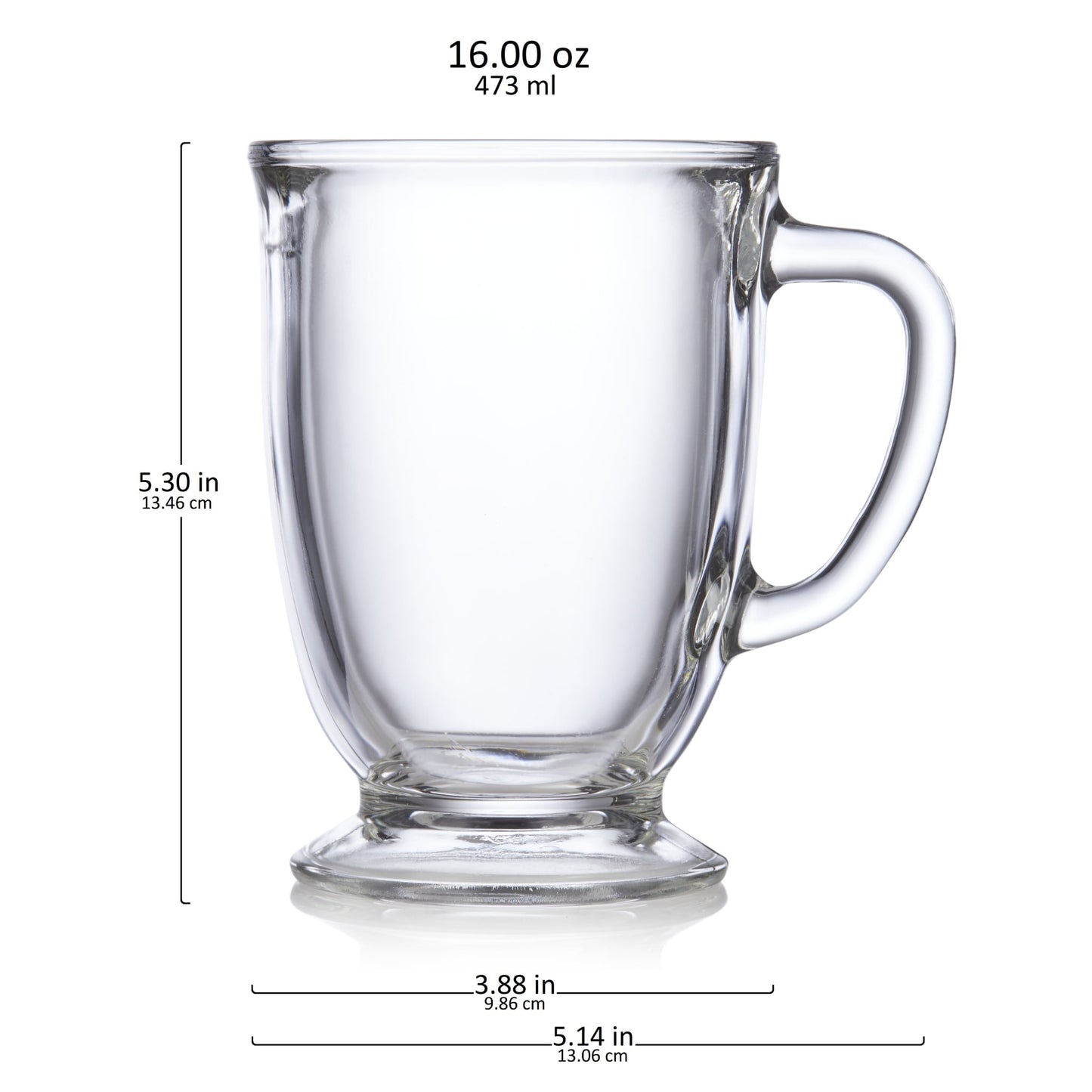 Libbey Kona Glass Coffee Mugs, 16 ounce, Set of 6