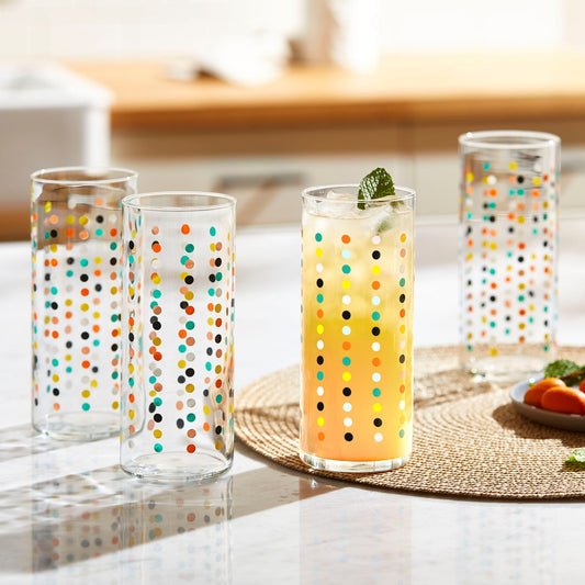 Libbey Vintage Flower Power Party Dots Cooler Glasses, 16 ounce, Set of 4