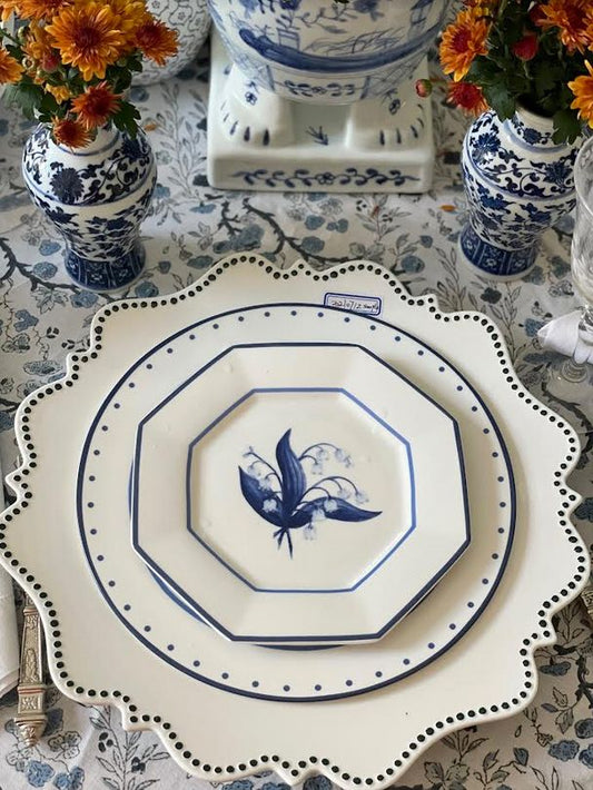 LILY OF THE VALLEY BLUE AND WHITE SALAD PLATE