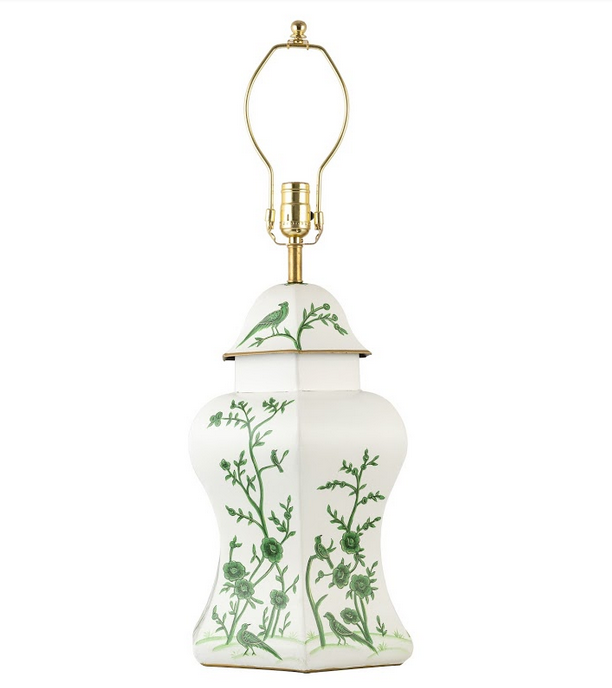 Ivory & Green Scalloped Hexagon Lamp