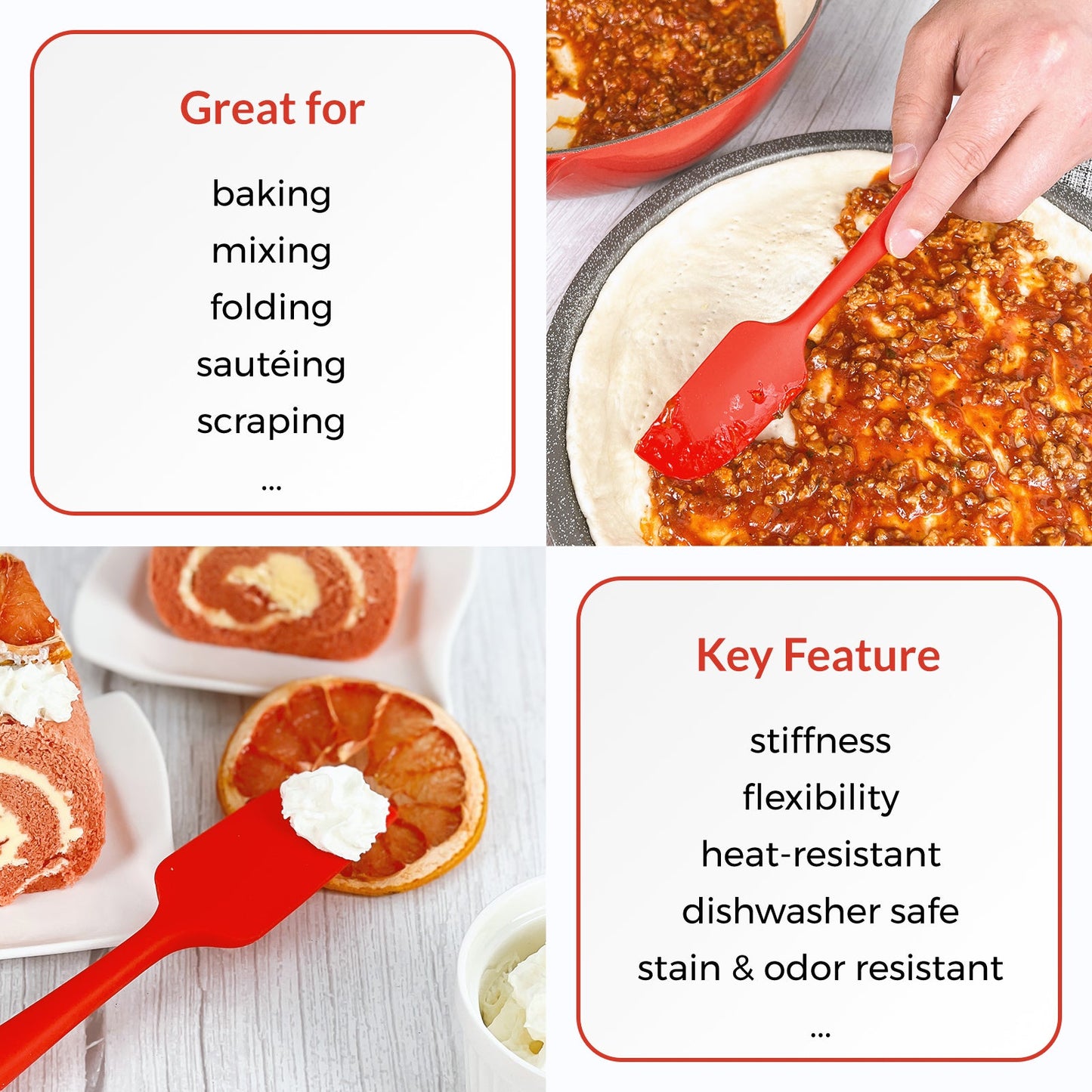 3 Piece Silicone Spatula Set - Red