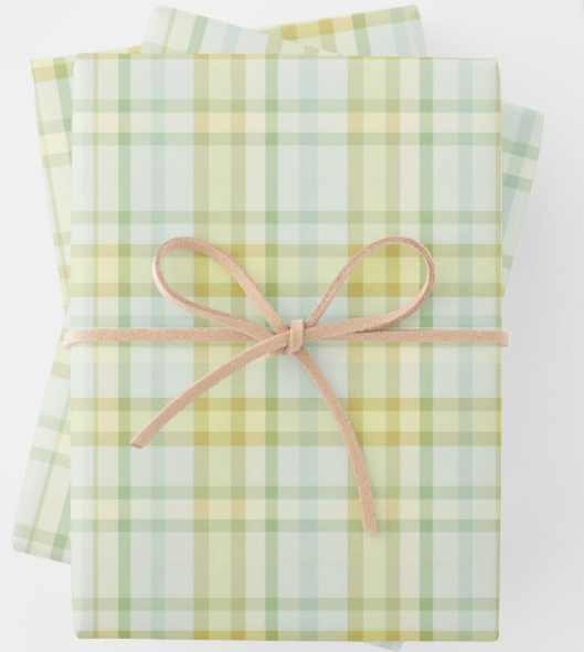 Rainbow Row Pastel Blue Plaid Wrapping Paper