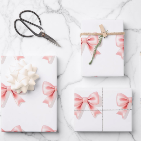 Rainbow Row Pretty Pink Bows Wrapping Paper