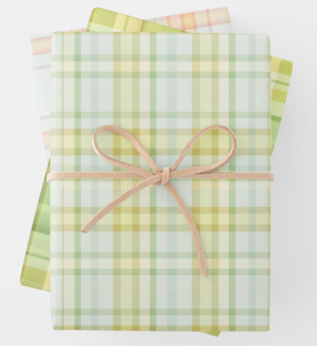 Rainbow Row Collection (Butter Yellow, Green/Blue and Blue/Pink Plaid Wrapping Paper)