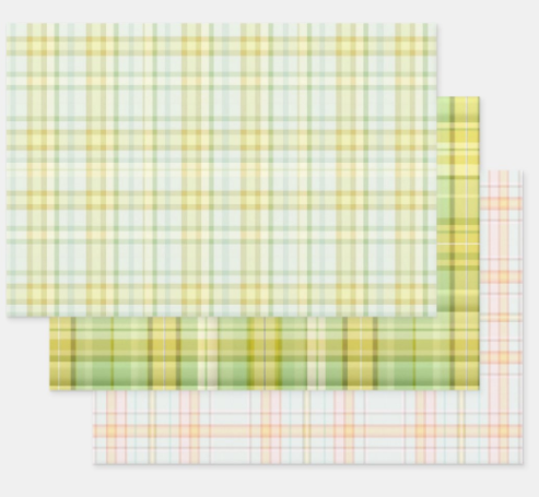 Rainbow Row Collection (Butter Yellow, Green/Blue and Blue/Pink Plaid Wrapping Paper)