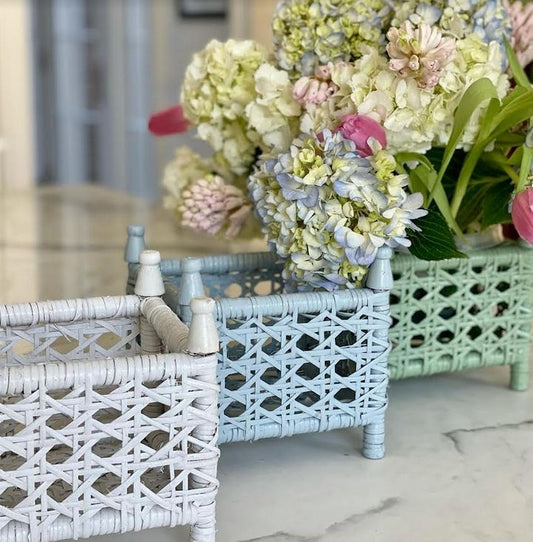 Green Cane Wicker Box Planter