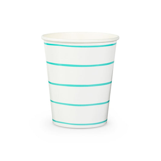 Aqua Green Striped Paper Cups