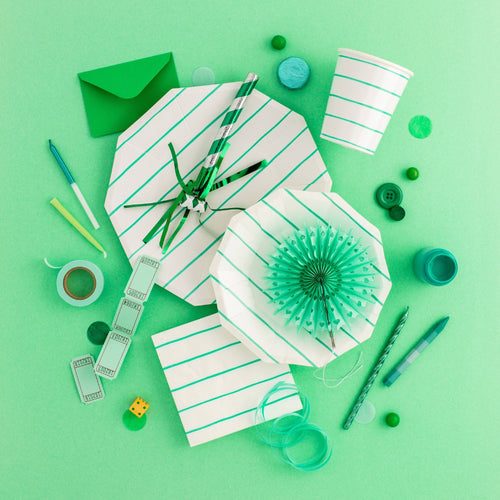 Aqua Green Striped Paper Plates