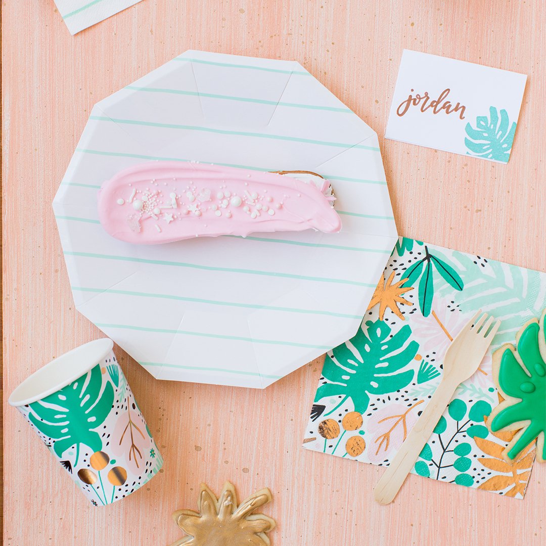 Aqua Green Striped Paper Plates