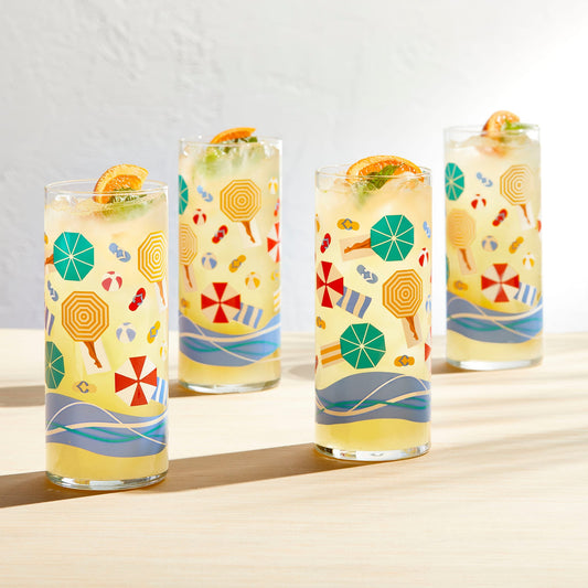 Libbey Vintage Beach Scene Cooler Glasses, 16 ounce, Set of 4