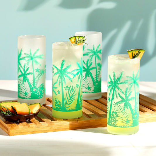 Libbey Vintage Palm Trees Cooler Glasses, 16 ounce, Set of 4