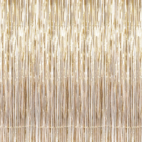 Champagne Gold Fringe Curtain Backdrop – Metallic Tinsel 6.5ft