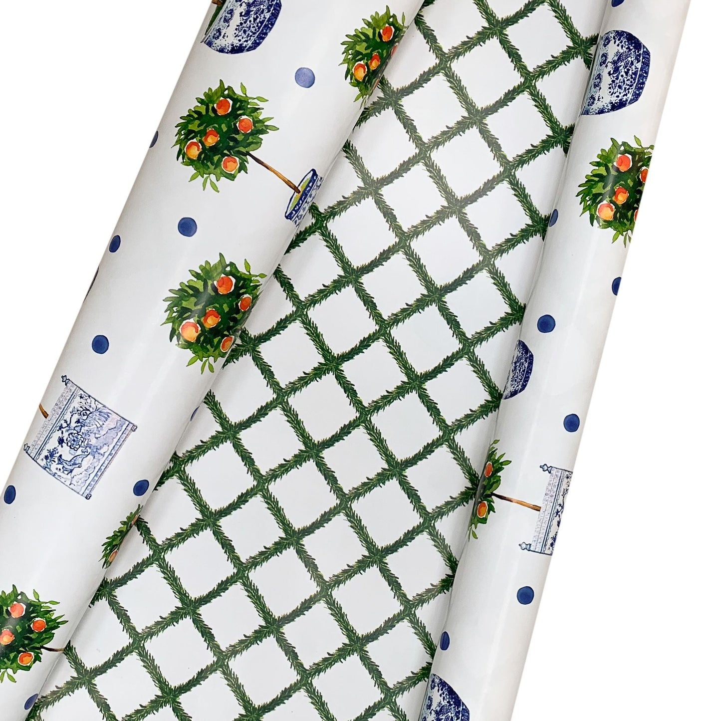 Reversible Orange Topiary & Trellis Gift Wrap