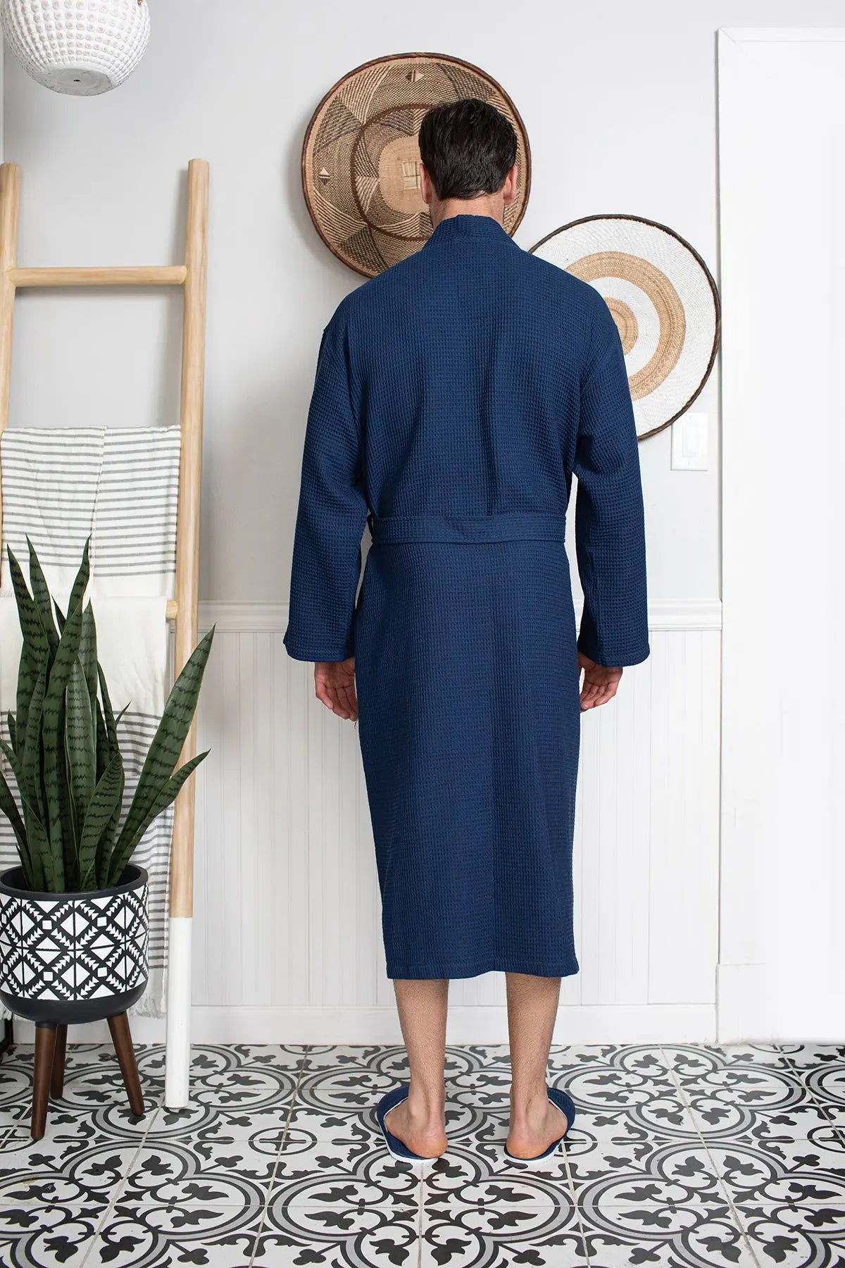 Waffle Kimono Spa Bathrobe for Men -  Absorbent, Lightweight