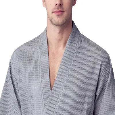 Waffle Kimono Spa Bathrobe for Men -  Absorbent, Lightweight