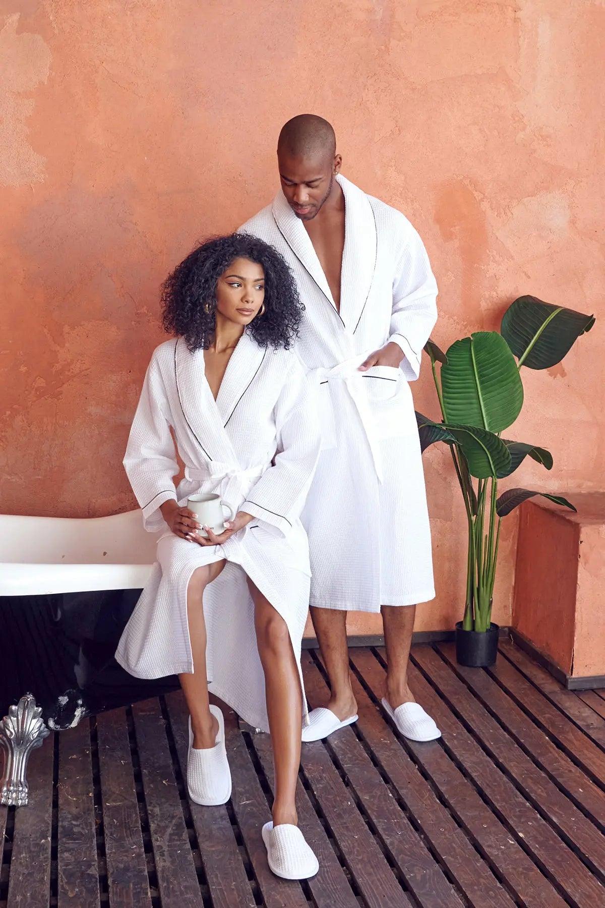 Women’s Waffle Piping Bathrobe – Lightweight Spa-Style Comfort
