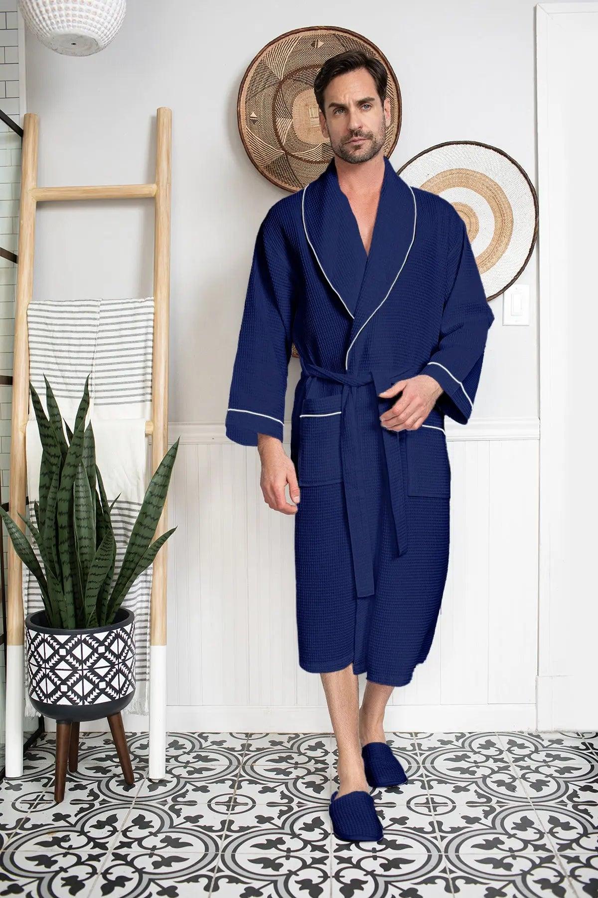 Premium Waffle Piping Robe for Men