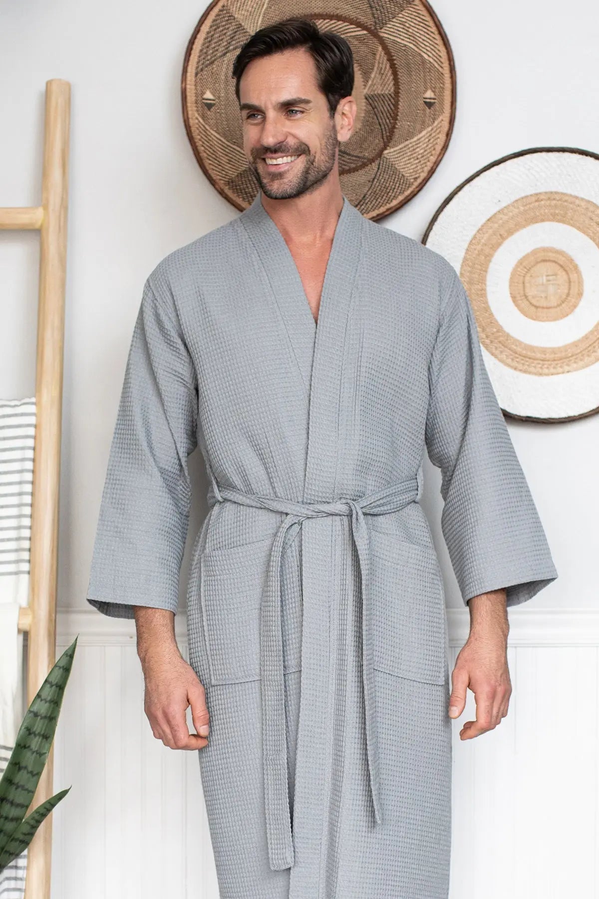 Waffle Kimono Spa Bathrobe for Men -  Absorbent, Lightweight