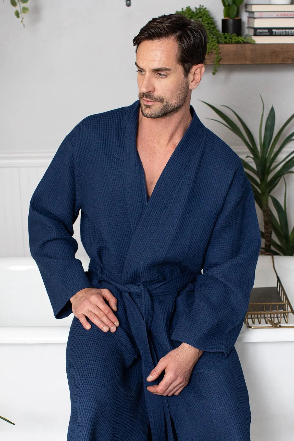 Waffle Kimono Spa Bathrobe for Men -  Absorbent, Lightweight