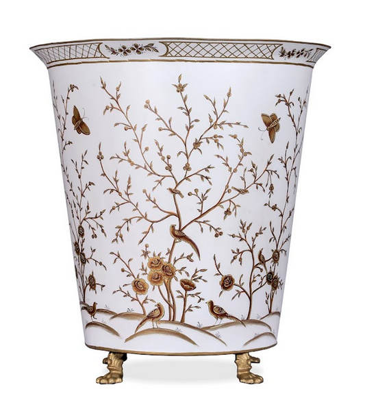 Ivory & Gold Chinoiserie Footed Floor Planter