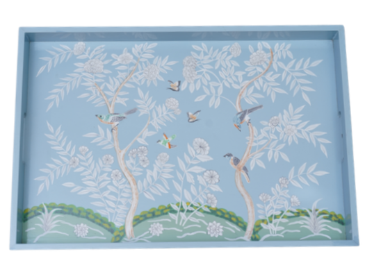 Blue Chinoiserie Wood Breakfast Tray