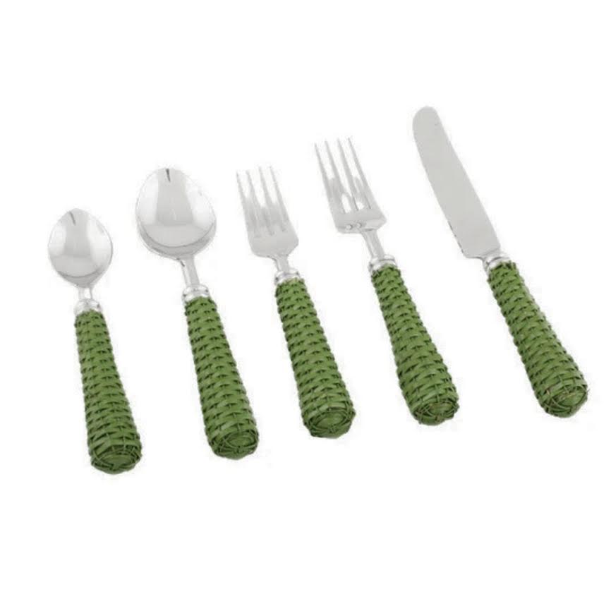 Green BASKETWEAVE FIVE PIECE FLATWARE SET