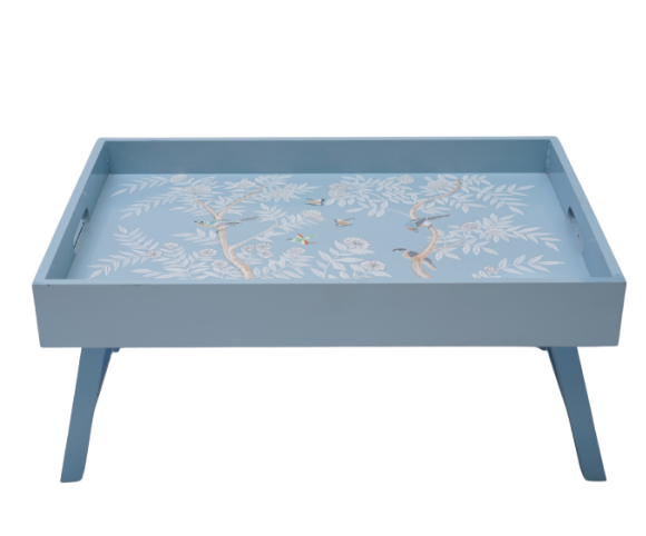 Blue Chinoiserie Wood Breakfast Tray