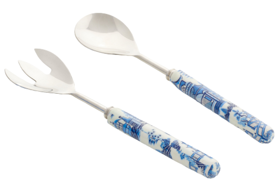 Blue Pagoda Enameled Salad Servers