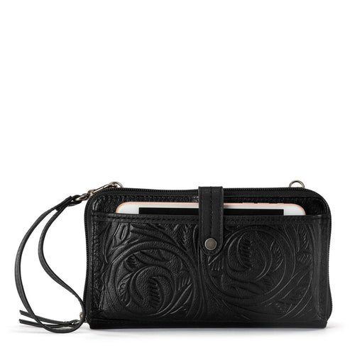 Iris Smartphone Wallet - Leather - Black Leaf Embossed